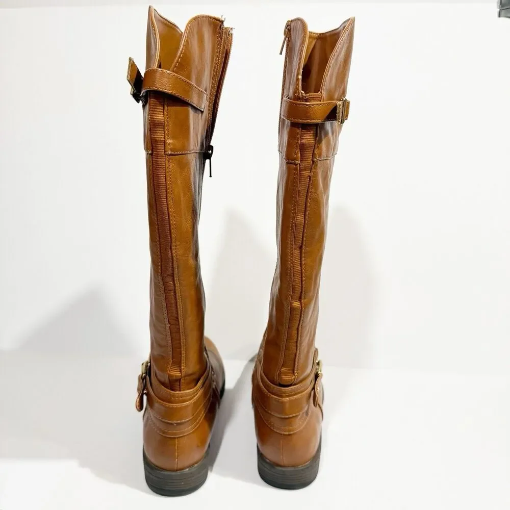 Women’s Montana-49 Brown Knee High Boots Size 8 Buckle Zip Riding Style